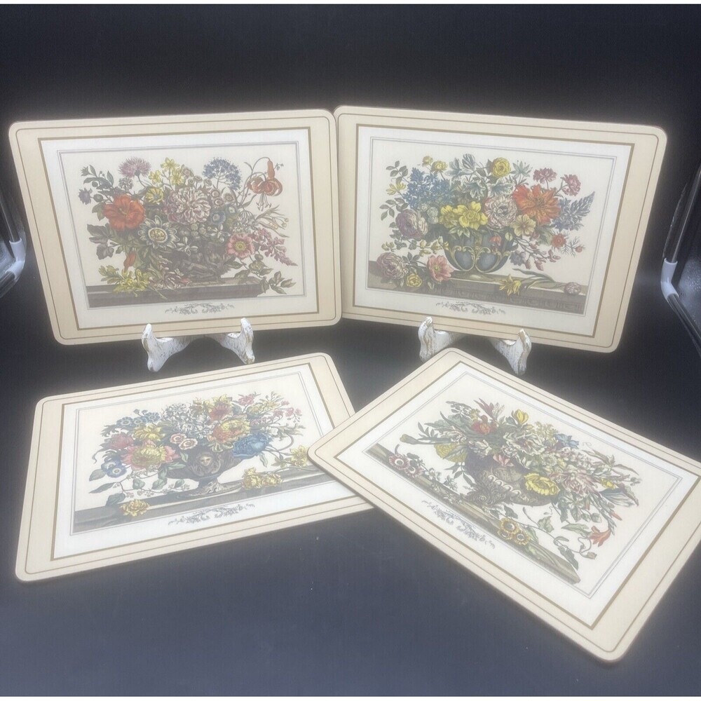 VTG Pimpernel Deluxe Finish Cream Furber Flowers Placemats 12” X 9” Set Of 4